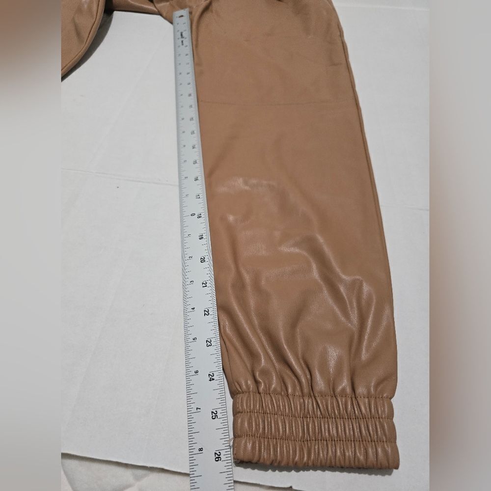 NWT Zara Drawstring Faux Leather Joggers  In Tan Size Xs - Picture 7 of 12
